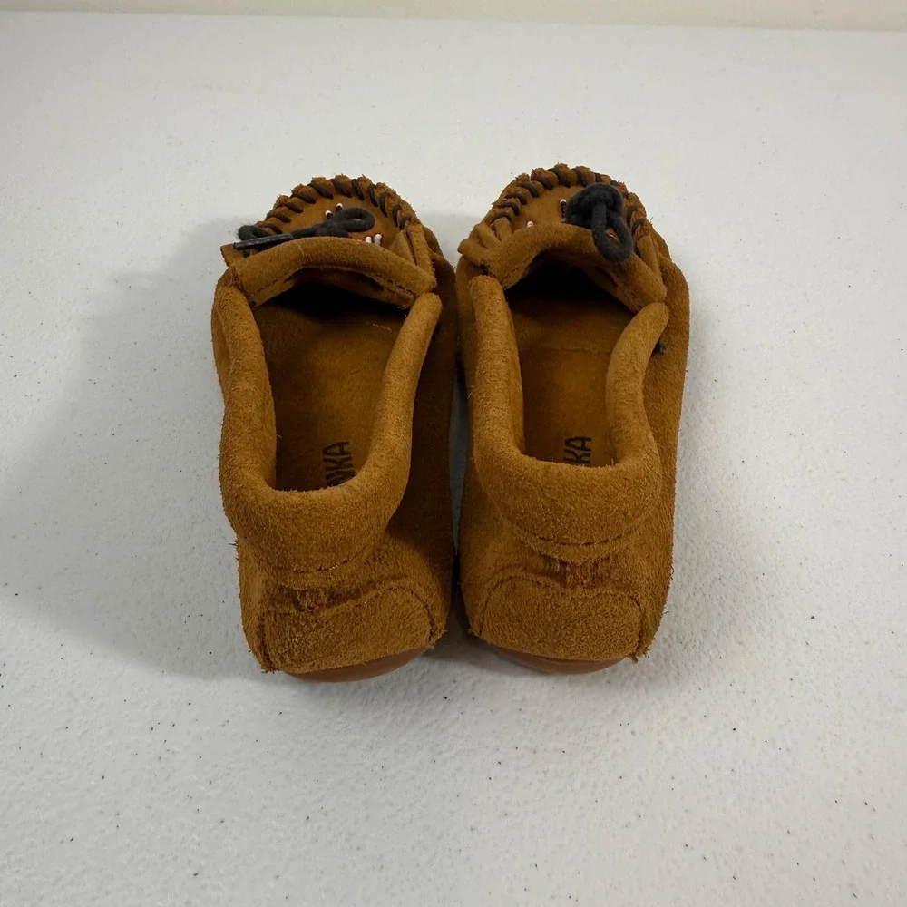 Minnetonka Kids Thunderbird Brown Suede Beaded Moccasin Shoes Size 12 2602